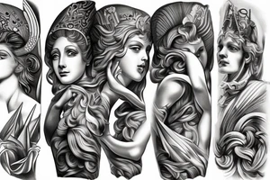 Fine line Greek gods style photorealistic tattoo idea