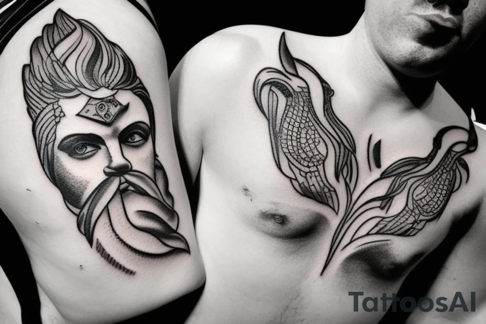 Greek gods style photorealistic minimalistic no patterns tattoo idea