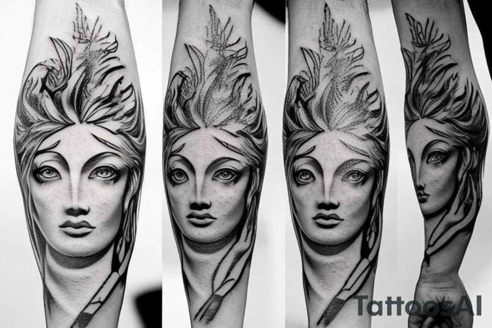 Greek gods style photorealistic minimalistic tattoo idea