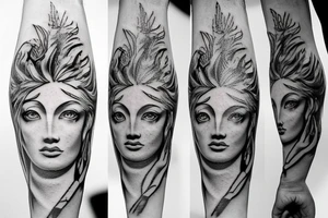 Greek gods style photorealistic minimalistic tattoo idea