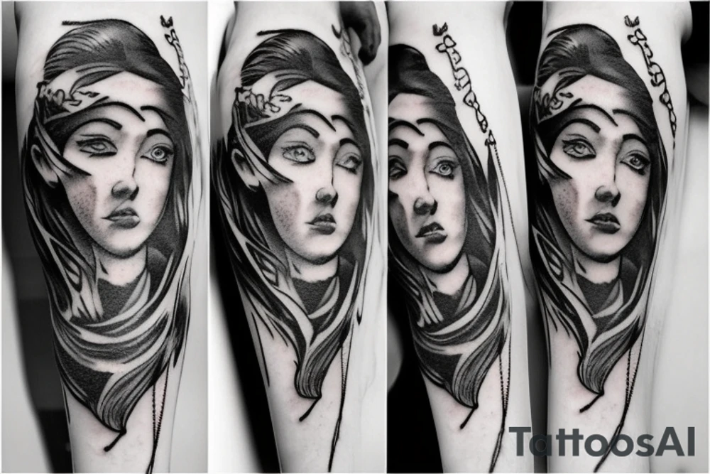 Greek gods style photorealistic minimalistic tattoo idea