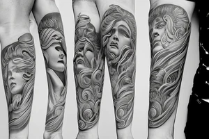 Greek gods style photorealistic minimalistic fine line tattoo idea