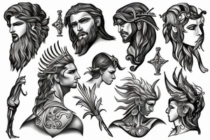 Greek gods style photorealistic minimalistic fine line tattoo idea