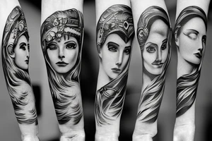 Greek gods style photorealistic minimalistic fine lin tattoo idea