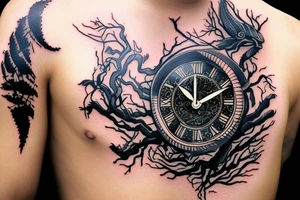 Scorpion in forest with clock tower tattoo idea