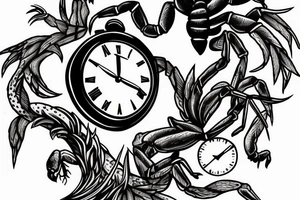 Scorpion in forest with clock tower tattoo idea
