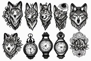 Wolf in forest with old clock tower tattoo idea