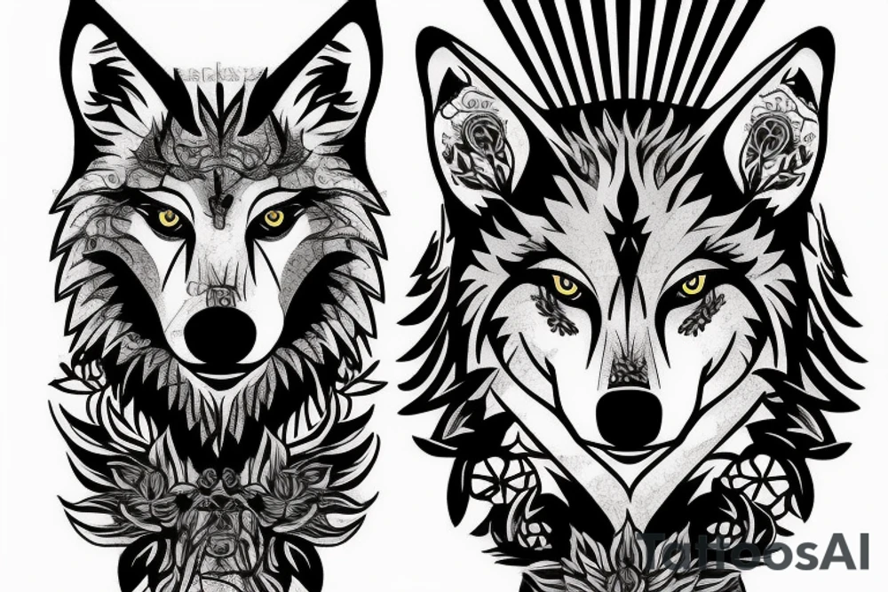 Wolf in forest with old clock tower tattoo idea Wolf in forest with old clock tower tattoo idea