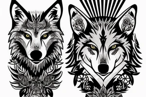 Wolf in forest with old clock tower tattoo idea