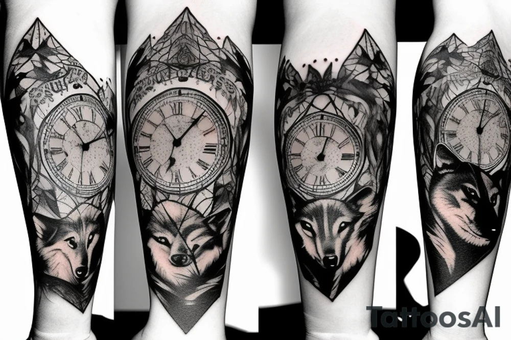 Wolf in forest with old clock tower tattoo idea Wolf in forest with old clock tower tattoo idea