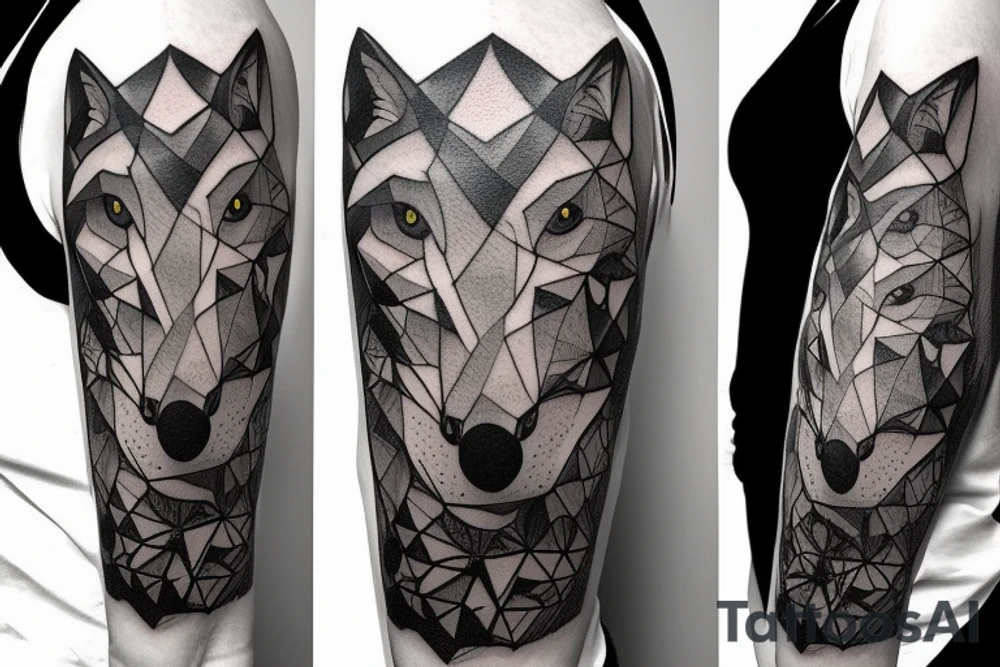 Wolf in forest with old clock tower tattoo idea
