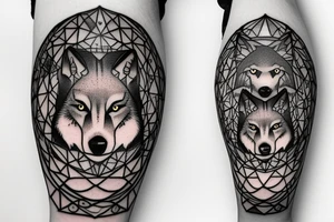 Wolf in forest with old clock tower tattoo idea