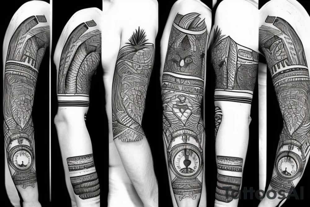 Wolf in forest with old clock tower tattoo idea