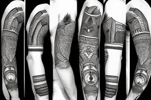 Wolf in forest with old clock tower tattoo idea