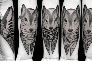 Wolf in forest with old clock tower tattoo idea