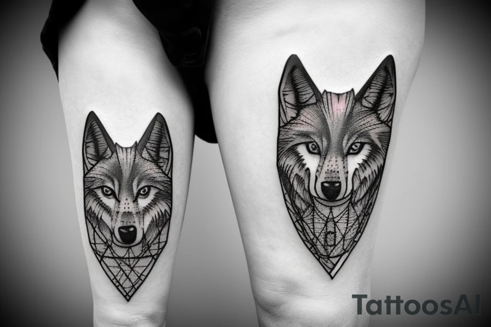 Wolf in forest with old clock tower tattoo idea