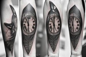 Wolf in forest with old clock tower tattoo idea