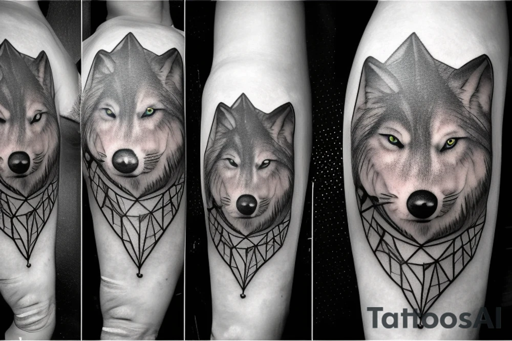 Wolf in forest with old clock tower tattoo idea