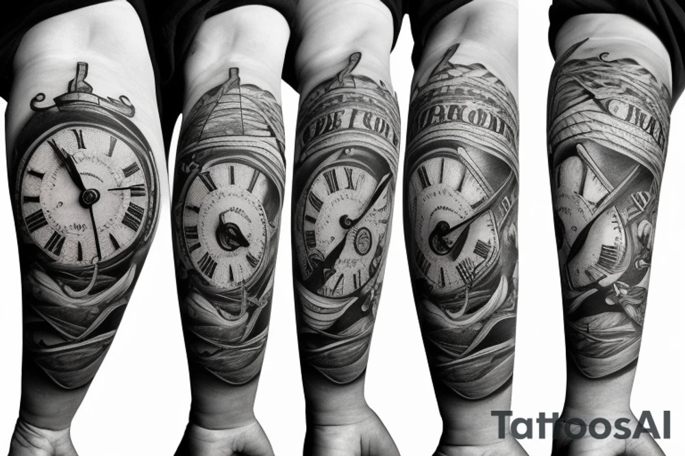 Clock with nautical rope in the background tattoo idea