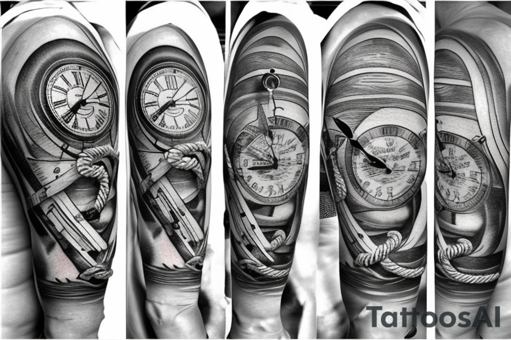 Clock with nautical rope in the background tattoo idea