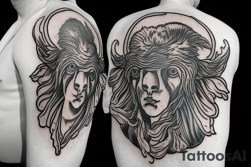 st Michael holding a goats head tattoo idea