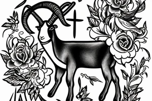 Sabbatic goat with 3 crosses in the background tattoo idea