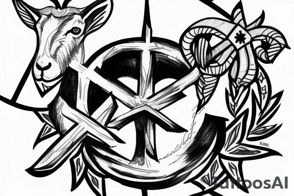 Sabbatic goat with 3 crosses in the background tattoo idea Sabbatic goat with 3 crosses in the background tattoo idea