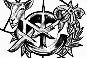 Sabbatic goat with 3 crosses in the background tattoo idea