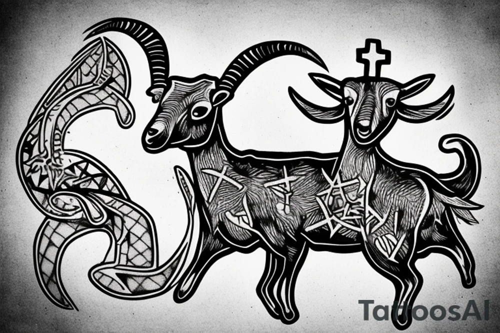Sabbatic goat with 3 crosses in the backround tattoo idea Sabbatic goat with 3 crosses in the backround tattoo idea