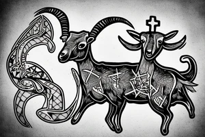 Sabbatic goat with 3 crosses in the backround tattoo idea