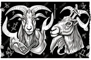 A Sabbatic goat with 3 crosses in the backround in hell tattoo idea