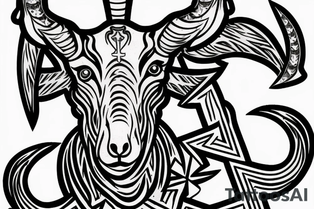 A Sabbatic goat with 3 crosses in the backround in hell tattoo idea