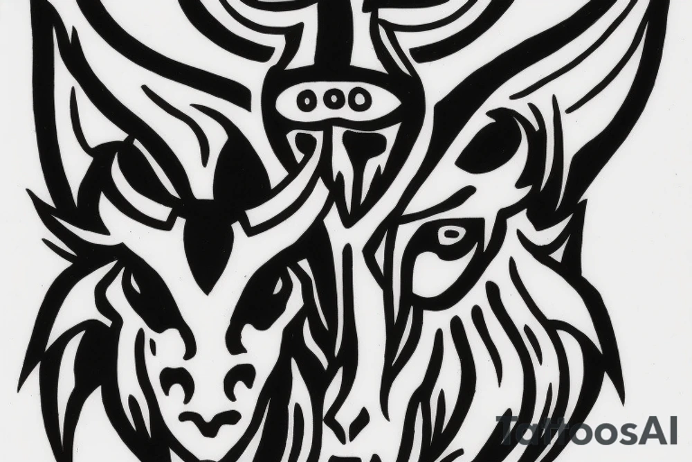 A hell goat with 3 crosses in the backround in hell tattoo idea