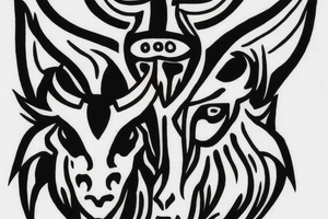 A hell goat with 3 crosses in the backround in hell tattoo idea