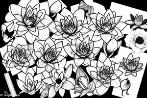 Puerto rican flag in the wind, with a daffodil, water lily, and rose on it tattoo idea