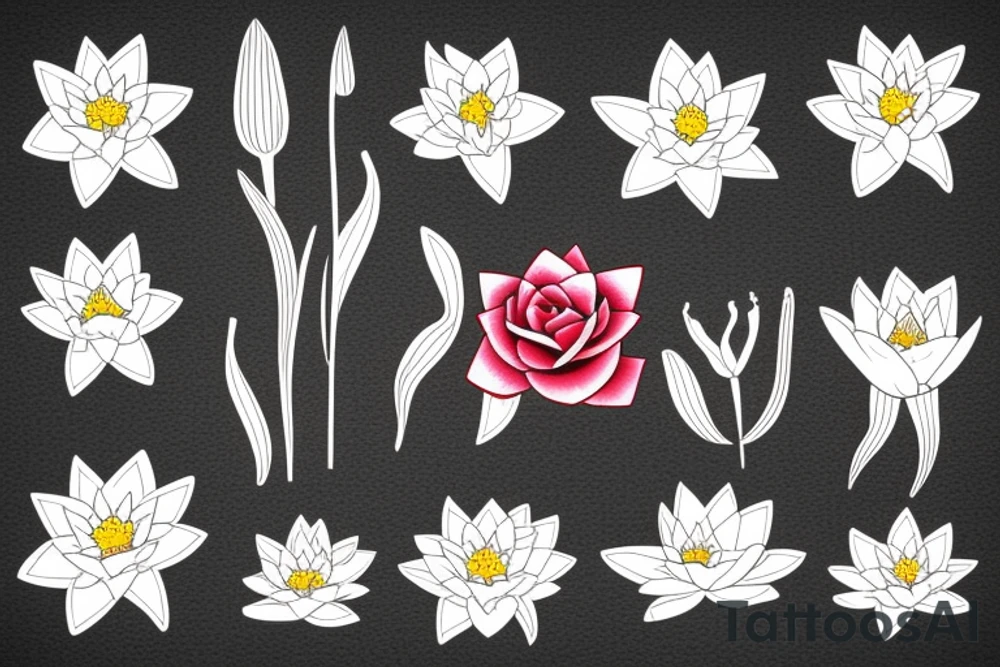 Puerto rican flag in the wind, with a daffodil, water lily, and rose on it tattoo idea