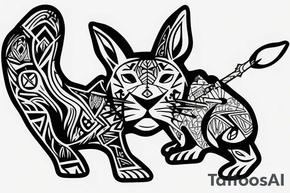 A panther and a rabbit smoking a Native American pipe tattoo idea