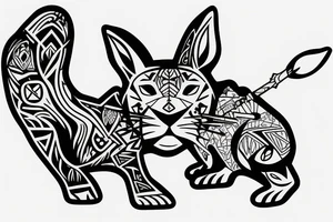A panther and a rabbit smoking a Native American pipe tattoo idea