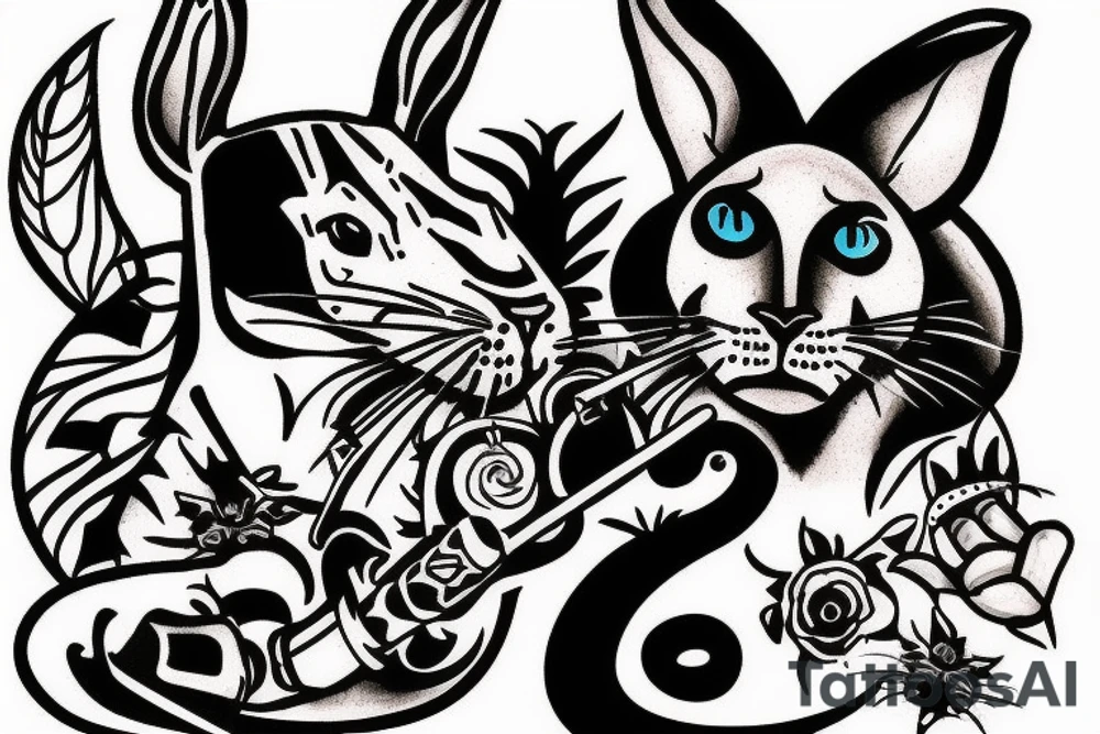 A panther and a rabbit smoking a Native American pipe tattoo idea A panther and a rabbit smoking a Native American pipe tattoo idea