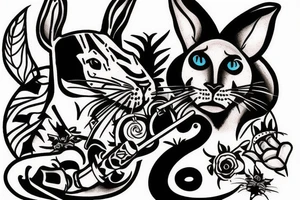A panther and a rabbit smoking a Native American pipe tattoo idea