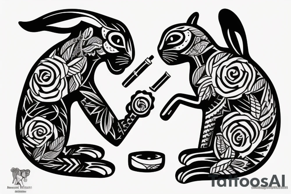 A panther and a rabbit smoking a Native American pipe tattoo idea