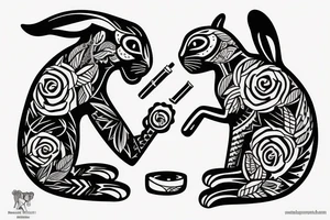 A panther and a rabbit smoking a Native American pipe tattoo idea
