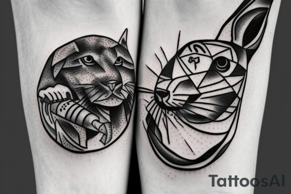 A panther and a rabbit smoking a Native American pipe tattoo idea