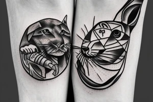 A panther and a rabbit smoking a Native American pipe tattoo idea