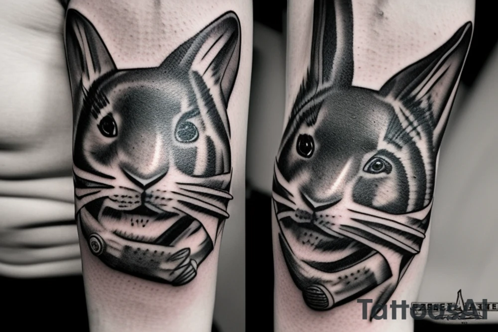 A a rabbit smoking a Native American pipe; and a panther tattoo idea