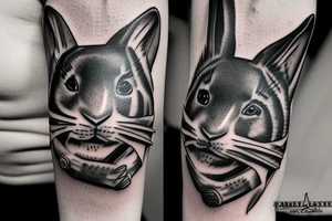 A a rabbit smoking a Native American pipe; and a panther tattoo idea
