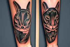 A a rabbit smoking a Native American pipe; and a panther tattoo idea