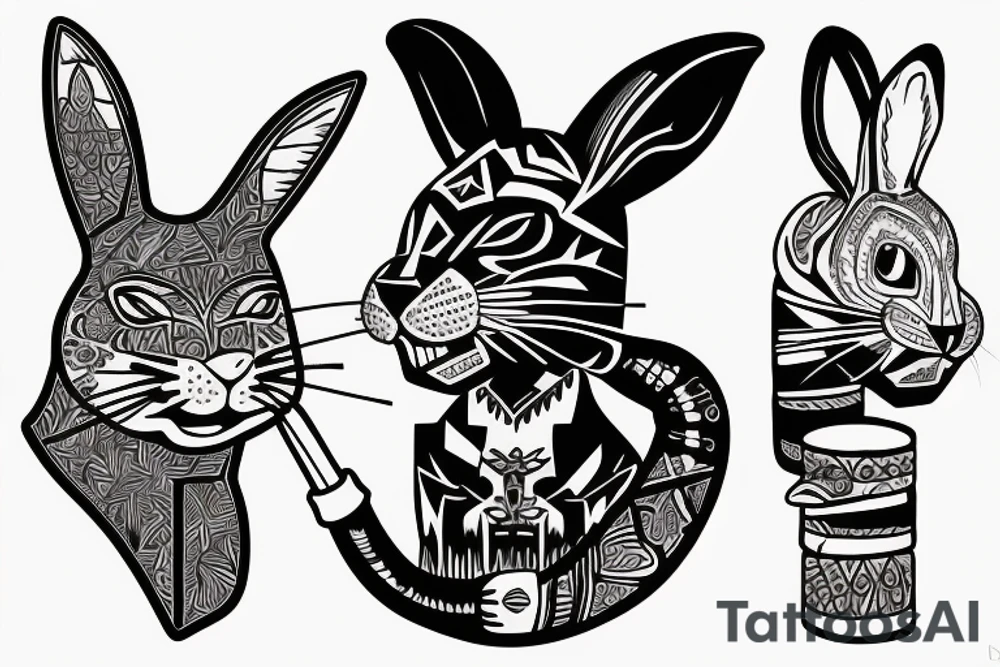 A a rabbit smoking a Native American pipe; and a panther from the movie The Edge tattoo idea