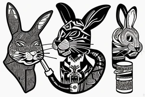 A a rabbit smoking a Native American pipe; and a panther from the movie The Edge tattoo idea