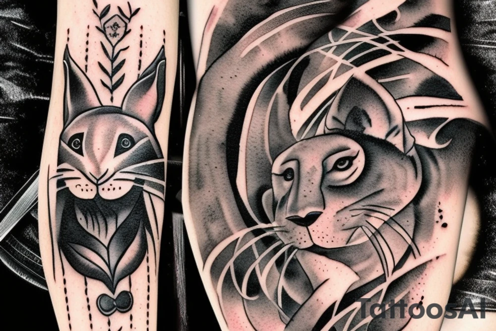 A a rabbit smoking a Native American pipe; and a panther from the movie The Edge tattoo idea